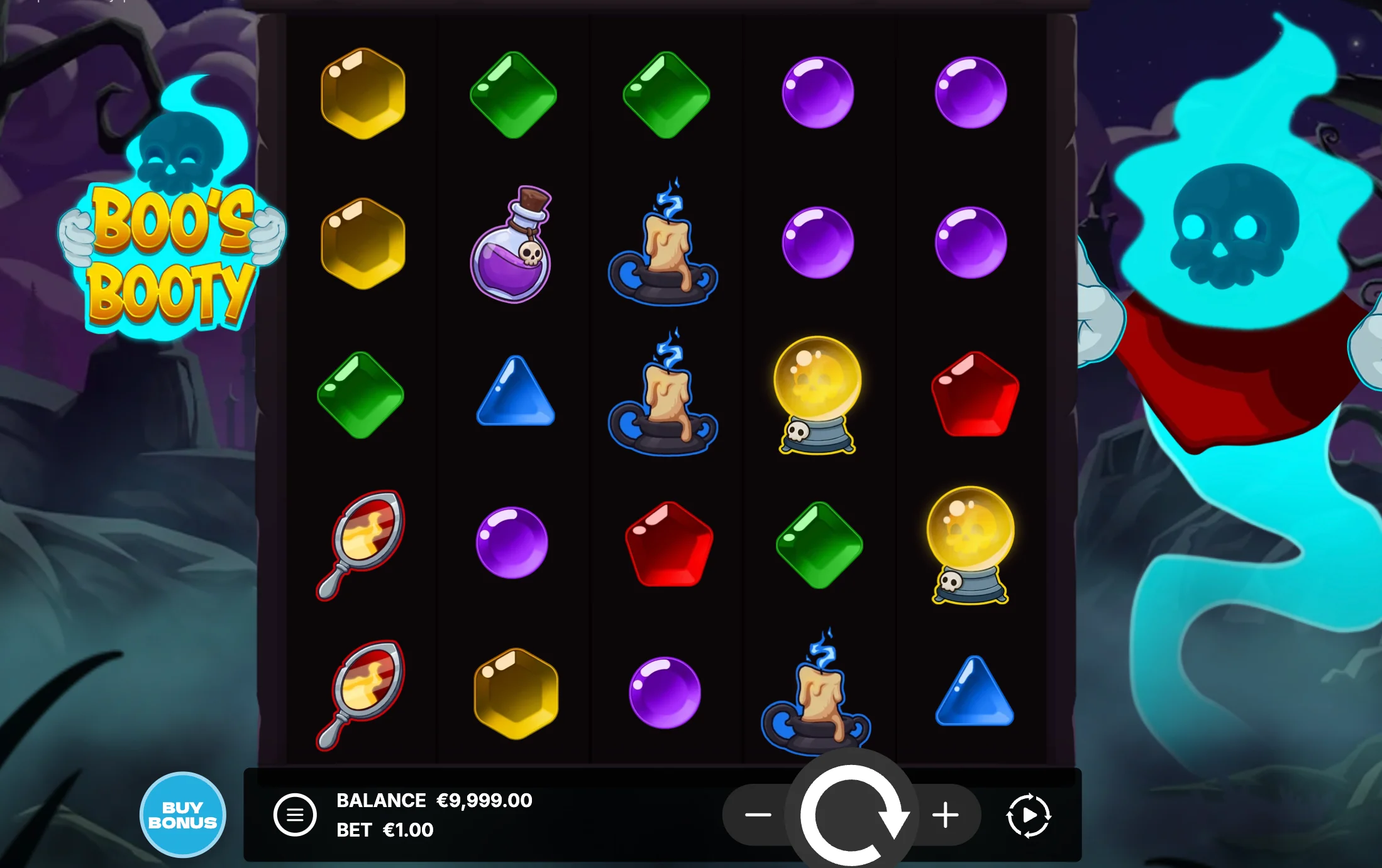 Boos Booty gameplay screenshot — 5x3 reels with Phantom Expanding Wilds