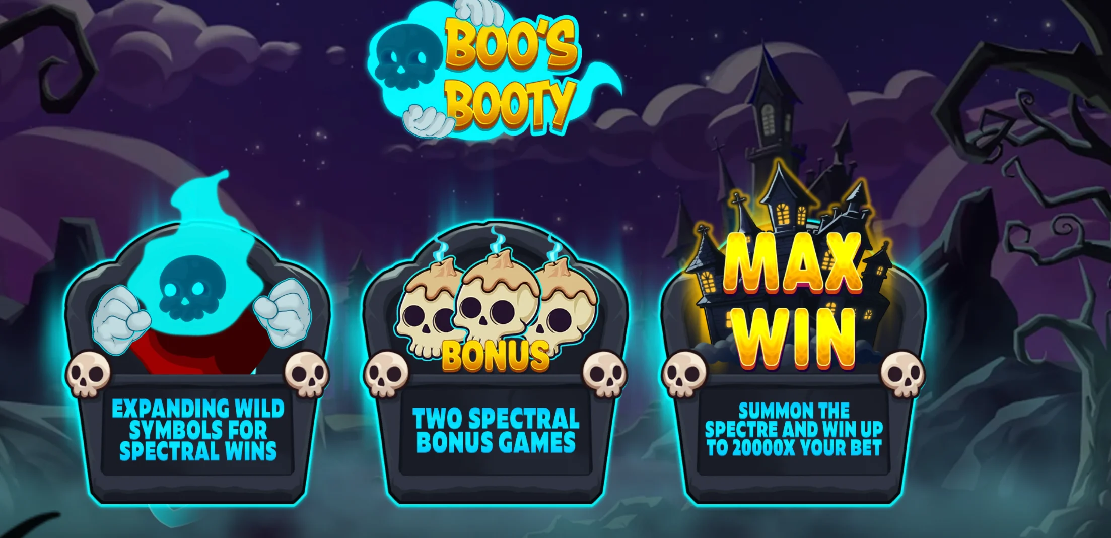 Boos Booty slot by Mascot Gaming — ghost pirate ship on moonlit ocean